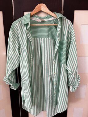 LOFT Striped Poplin Everyday Oversized  Shirt Medium